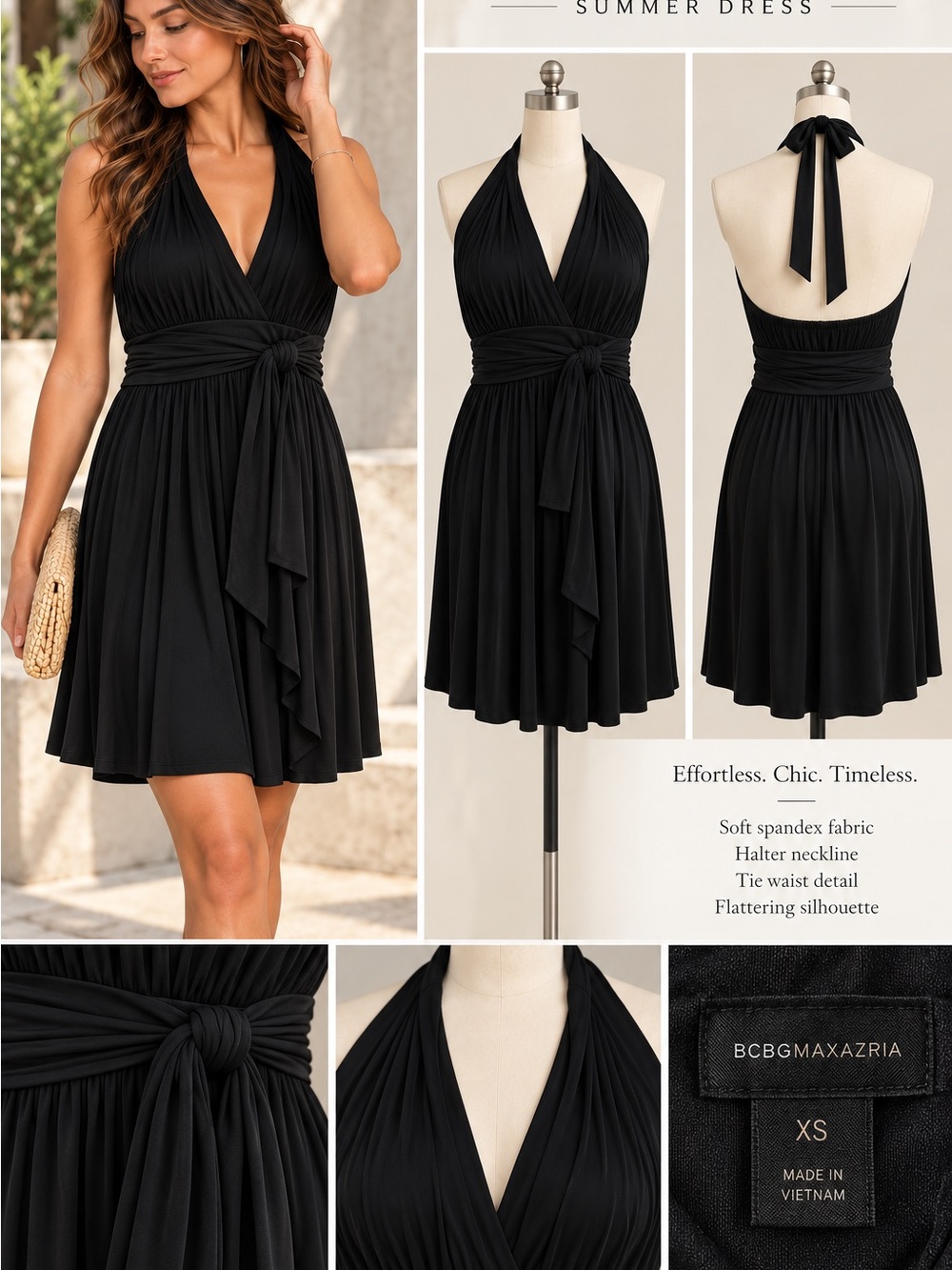 BCBGMaxAzria Black Halter Tie-Waist Dress